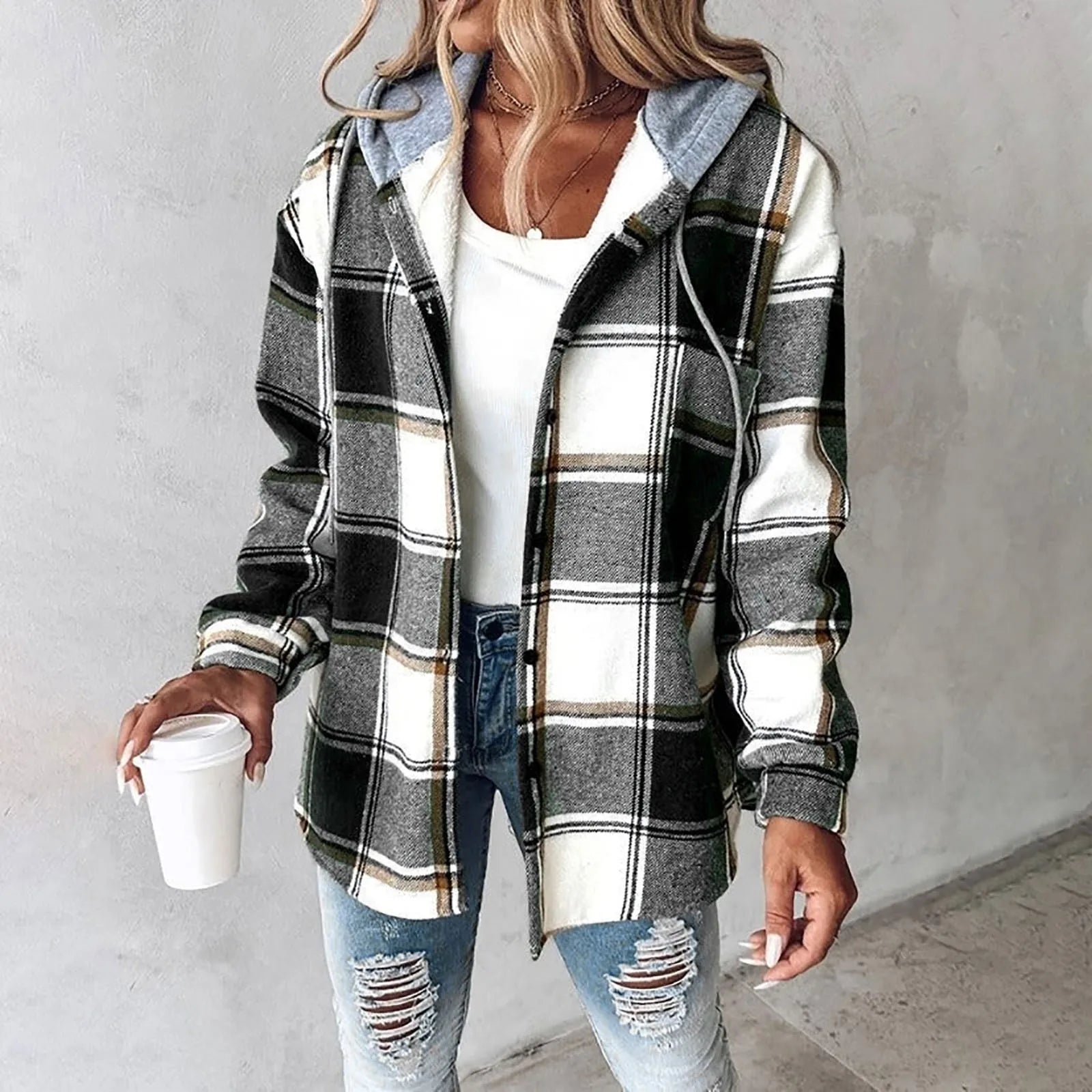 Linden | Women's Hooded Plaid Check Cosy Overshirt Jacket
