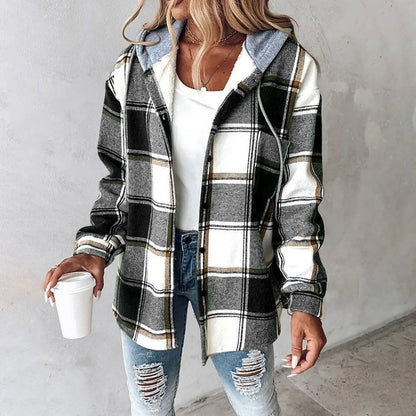 Linden | Women's Hooded Plaid Check Cosy Overshirt Jacket