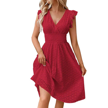 Lily | Women's Eyelet V-Neck Ruffle Sleeve Casual Summer Dress