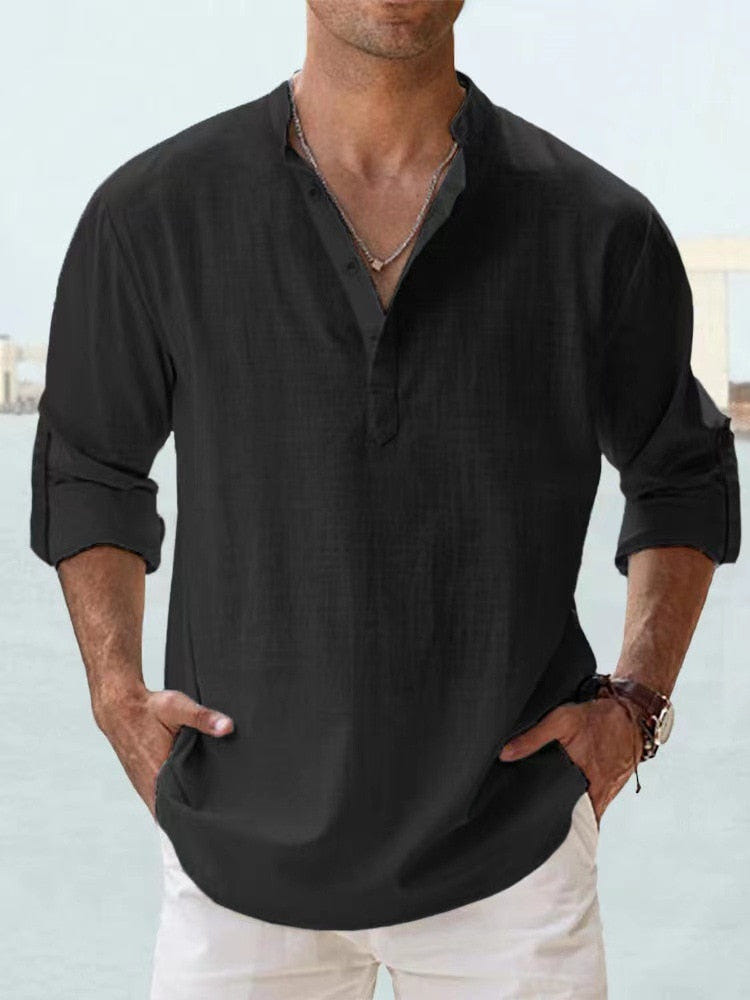 Austin | Men's Linen Blend Henley Long Sleeve Relaxed Summer Shirt