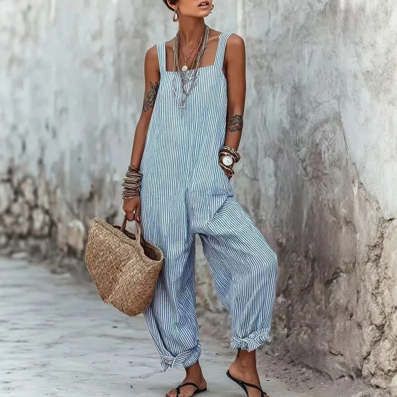Addie | Women's Striped Wide Leg Jumpsuit Sleeveless Boho