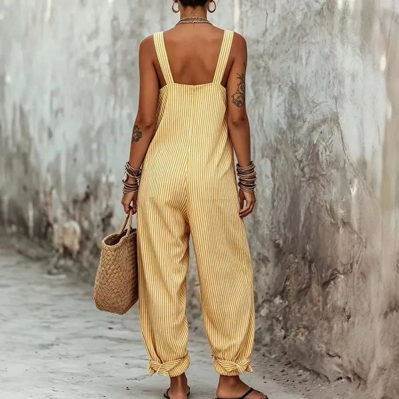 Addie | Women's Striped Wide Leg Jumpsuit Sleeveless Boho