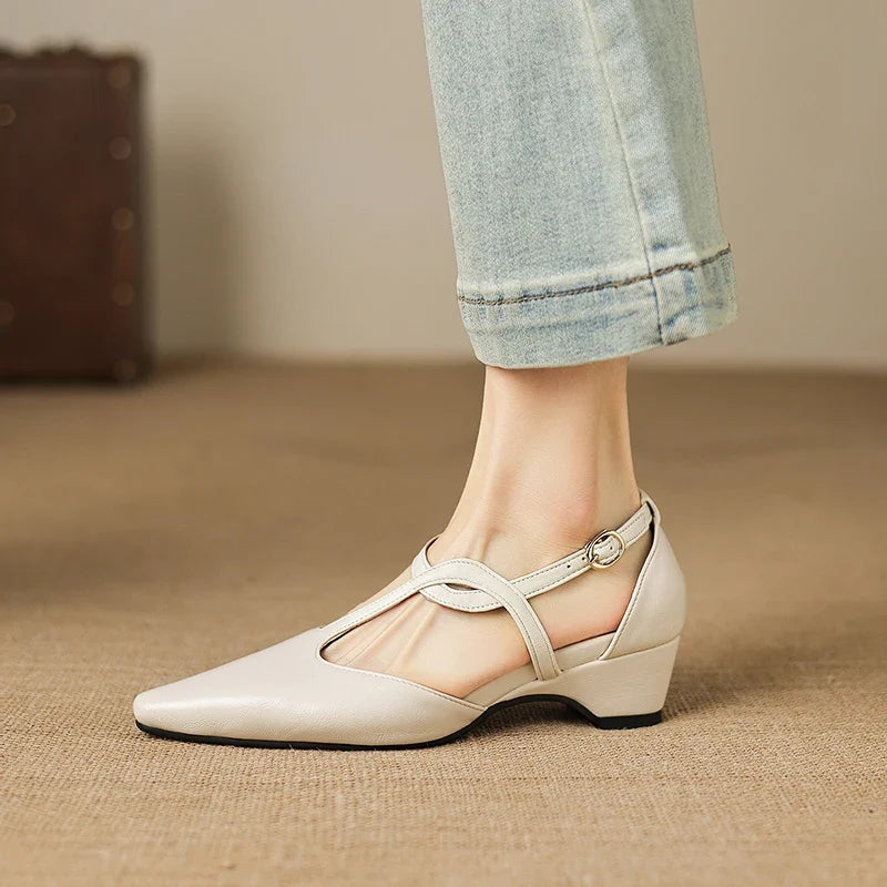 Lucienne | Women's Pointed Toe Crossover Strap Block Heel Mary Jane