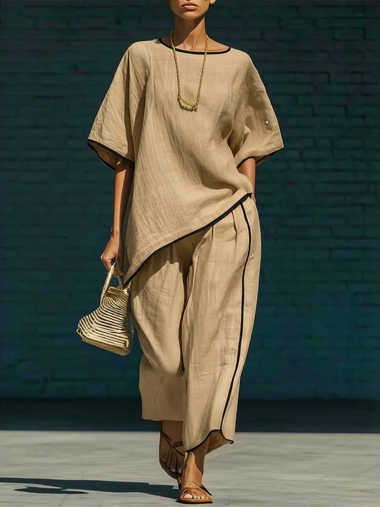 Anila | Women's Linen Blend Cropped Wide Leg Pant Set