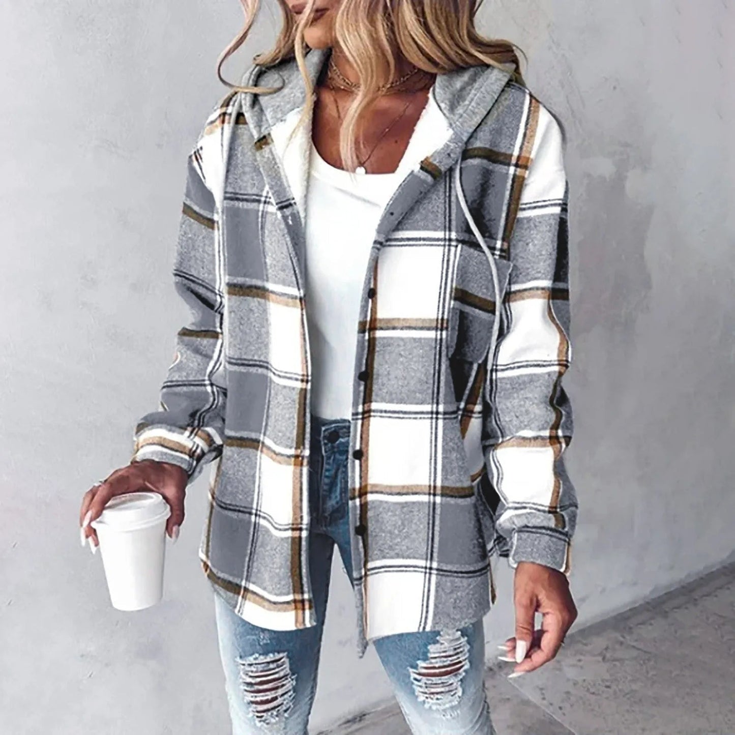 Linden | Women's Hooded Plaid Check Cosy Overshirt Jacket