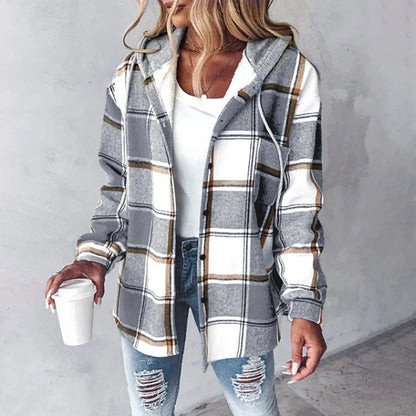 Linden | Women's Hooded Plaid Check Cosy Overshirt Jacket