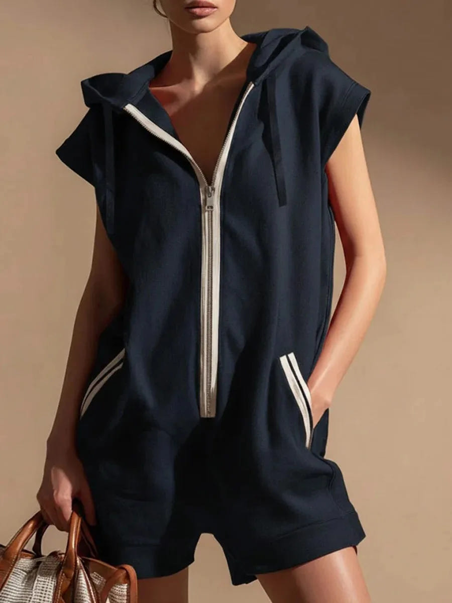 Zoe | Women's Romper Hooded Zip Front Sleeveless Sporty