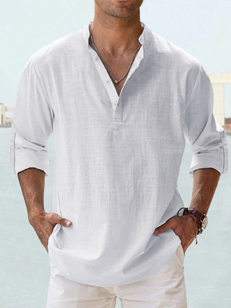 Austin | Men's Linen Blend Henley Long Sleeve Relaxed Summer Shirt