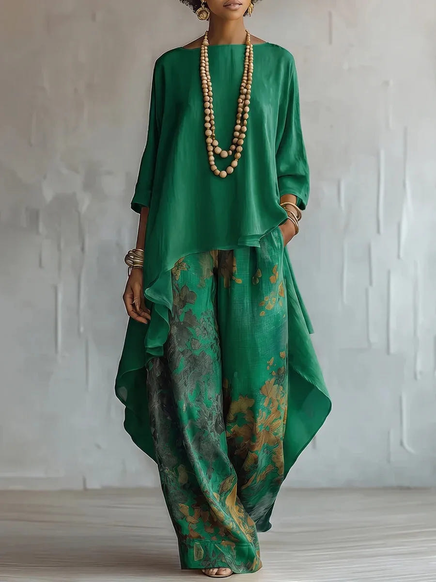 Harper | Women's Floral Print Asymmetrical Boho Wide Leg Pant Set