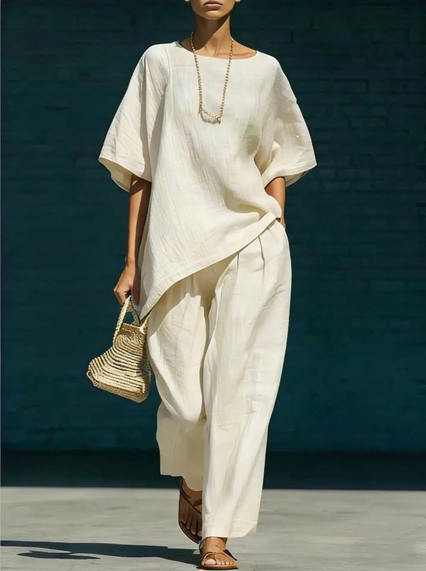Kalynra | Women's Linen Blend Relaxed Wide Leg Matching Set