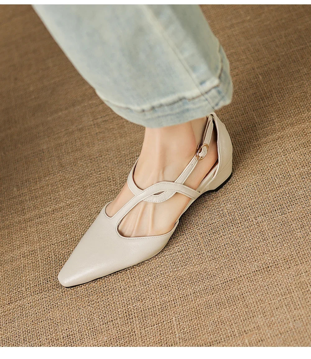 Lucienne | Women's Pointed Toe Crossover Strap Block Heel Mary Jane