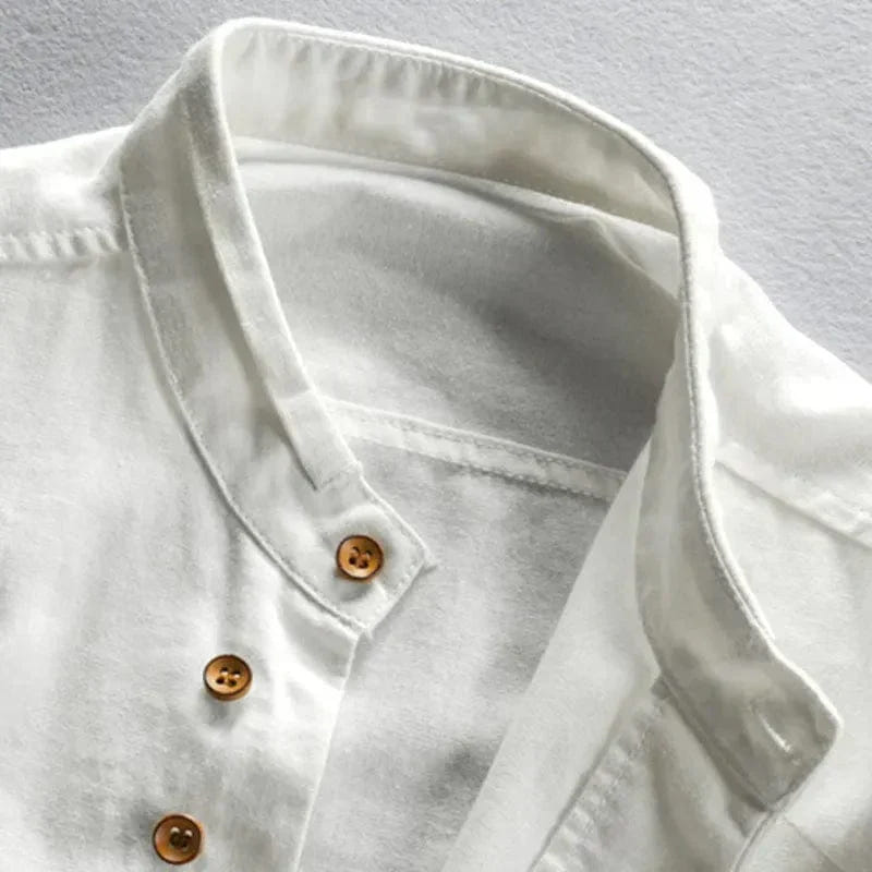 Kenji | Men's Mandarin Collar Button-Up Linen Blend Shirt