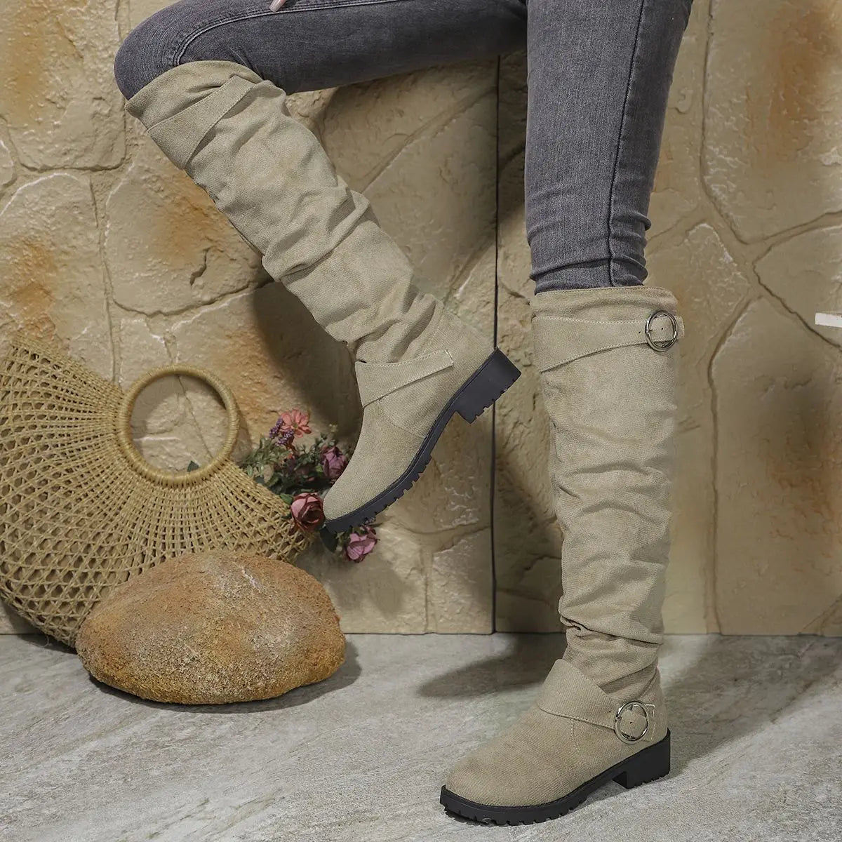 Nadine | Women's Slouchy Buckle Knee High Boot