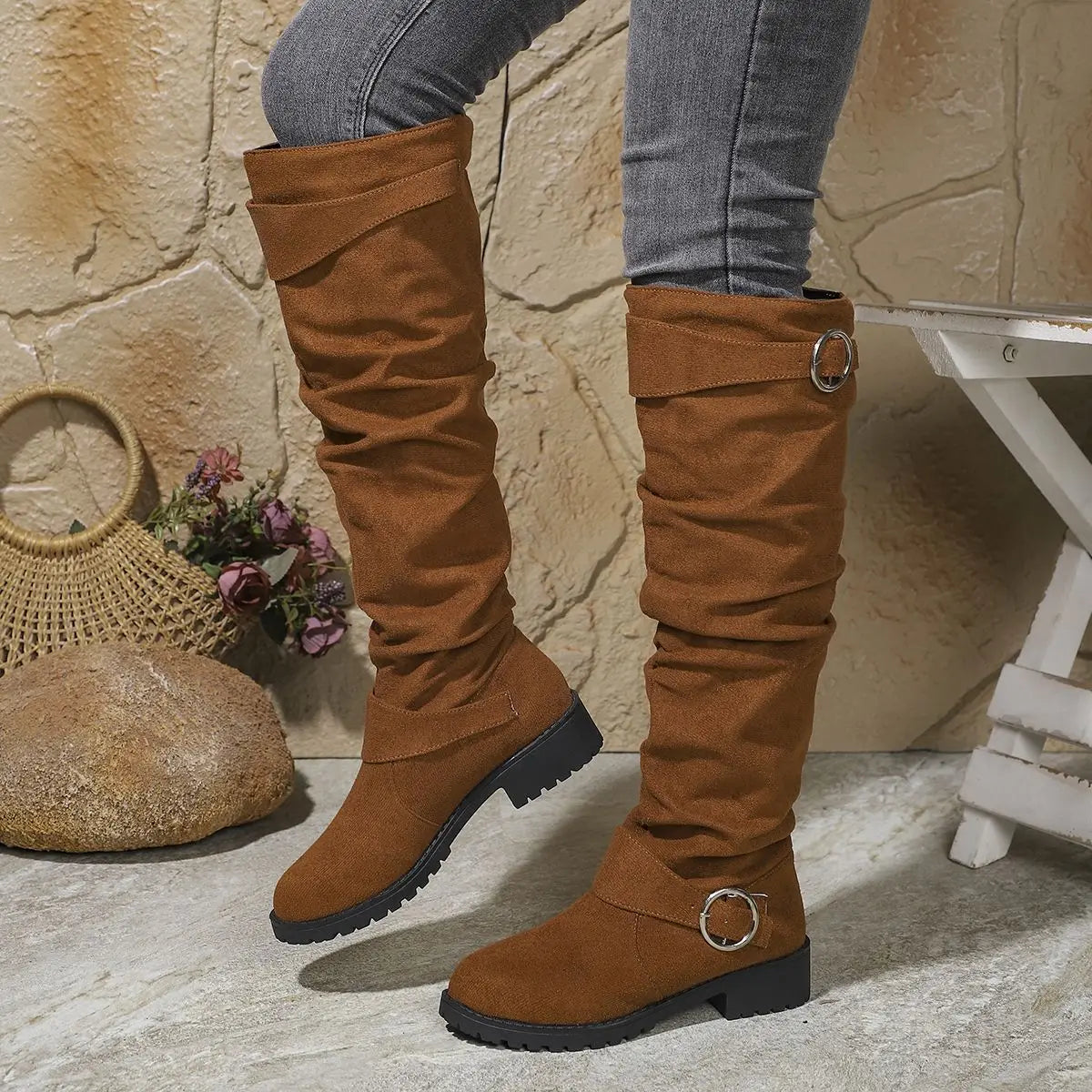 Nadine | Women's Slouchy Buckle Knee High Boot