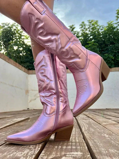 Delisande | Women's Metallic Western Pointed Toe Cowboy Boot