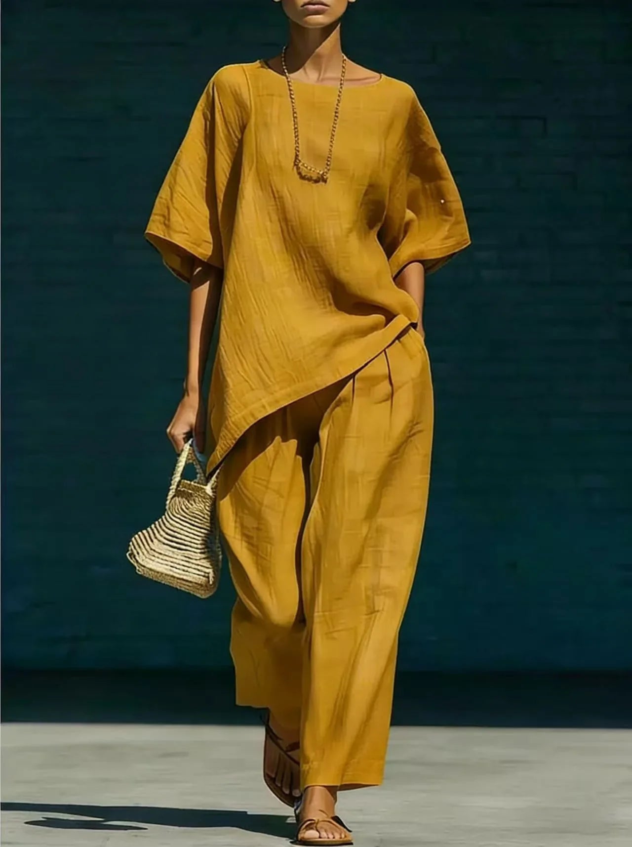 Kalynra | Women's Linen Blend Relaxed Wide Leg Matching Set