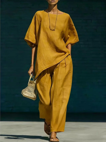 Kalynra | Women's Linen Blend Relaxed Wide Leg Matching Set