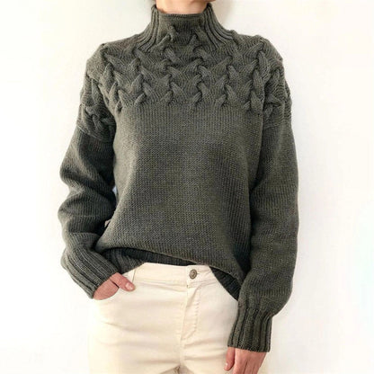 Elenwyn | Women's Oversized Turtleneck Cable Knit Roll Neck Jumper