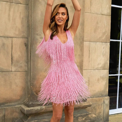 Delphine | Women's Fringe Sequin Cocktail Party Mini Dress