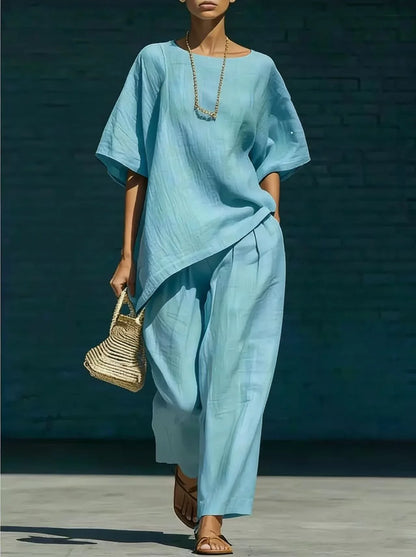 Kalynra | Women's Linen Blend Relaxed Wide Leg Matching Set