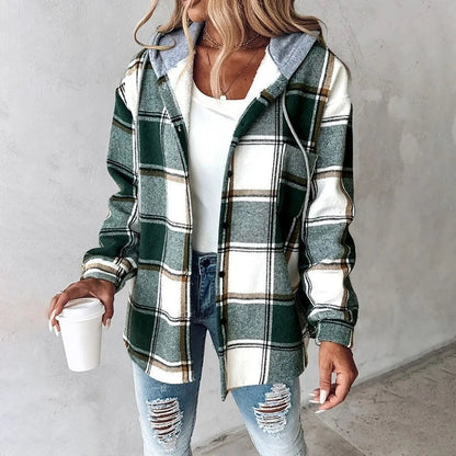 Linden | Women's Hooded Plaid Check Cosy Overshirt Jacket