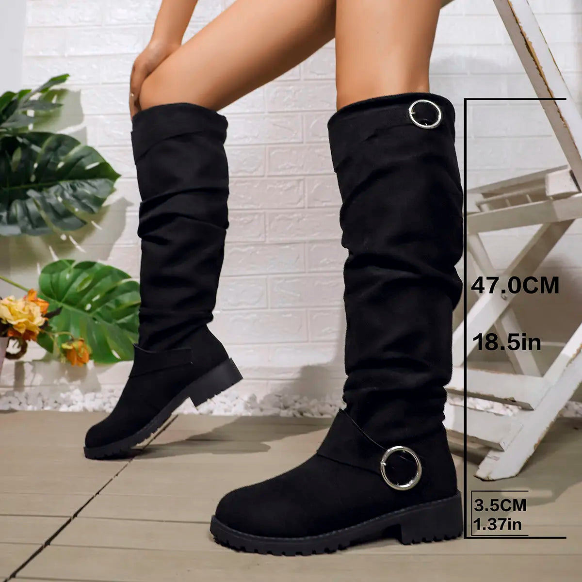 Nadine | Women's Slouchy Buckle Knee High Boot