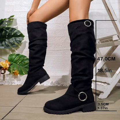 Nadine | Women's Slouchy Buckle Knee High Boot