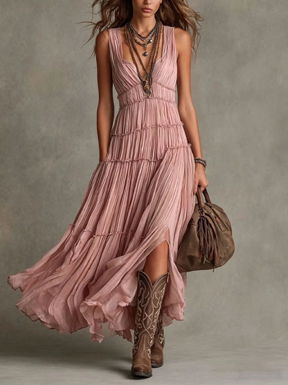 Seraphel | Women's Tiered Boho V-Neck Maxi Dress