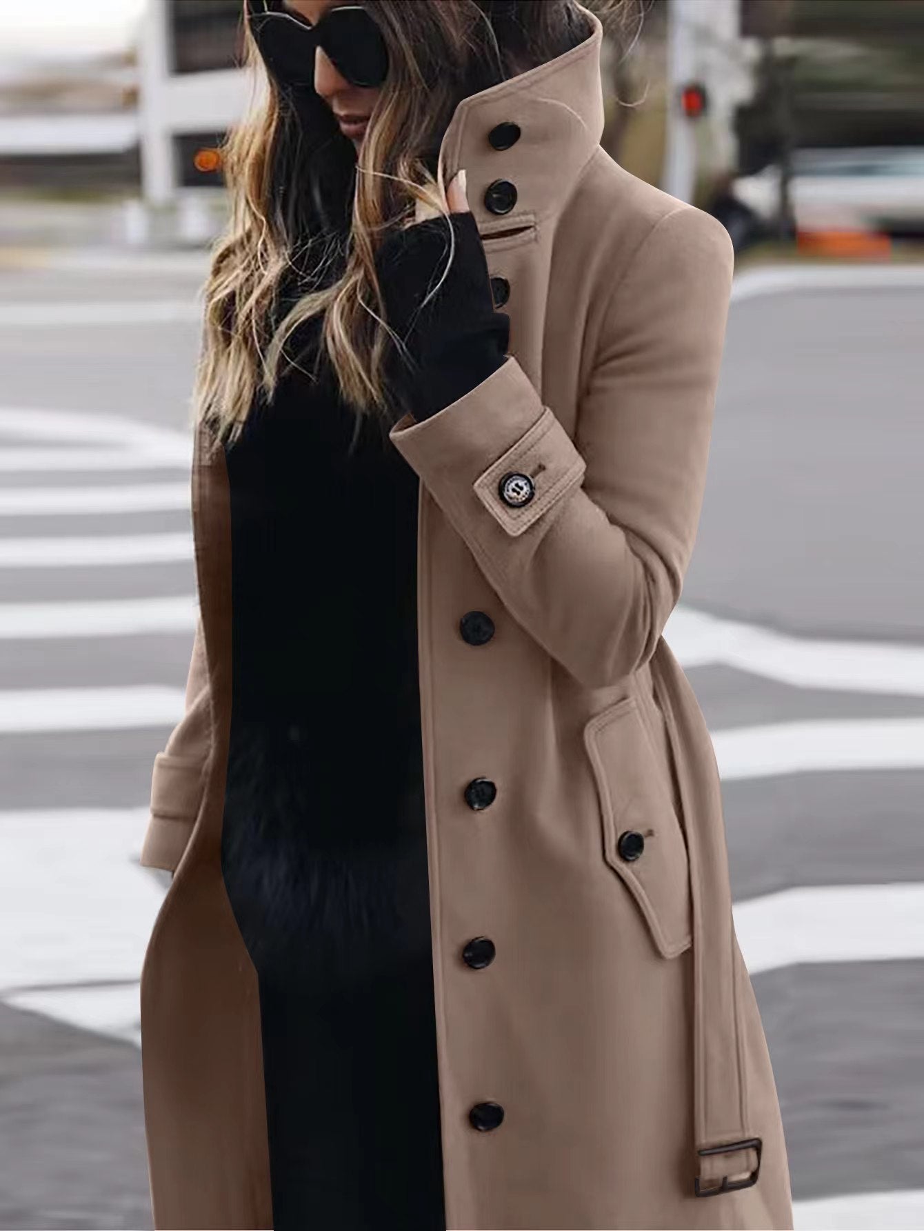 Marlowyth | Women's Single Breasted Stand Collar Long Overcoat