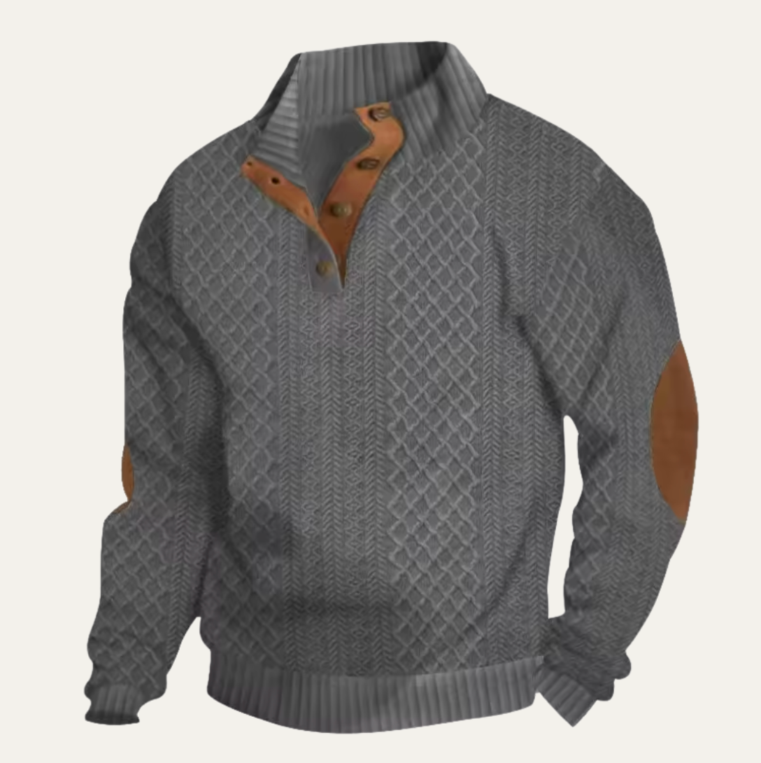 Torvald | Men's Cable Knit High Neck Button Placket Jumper