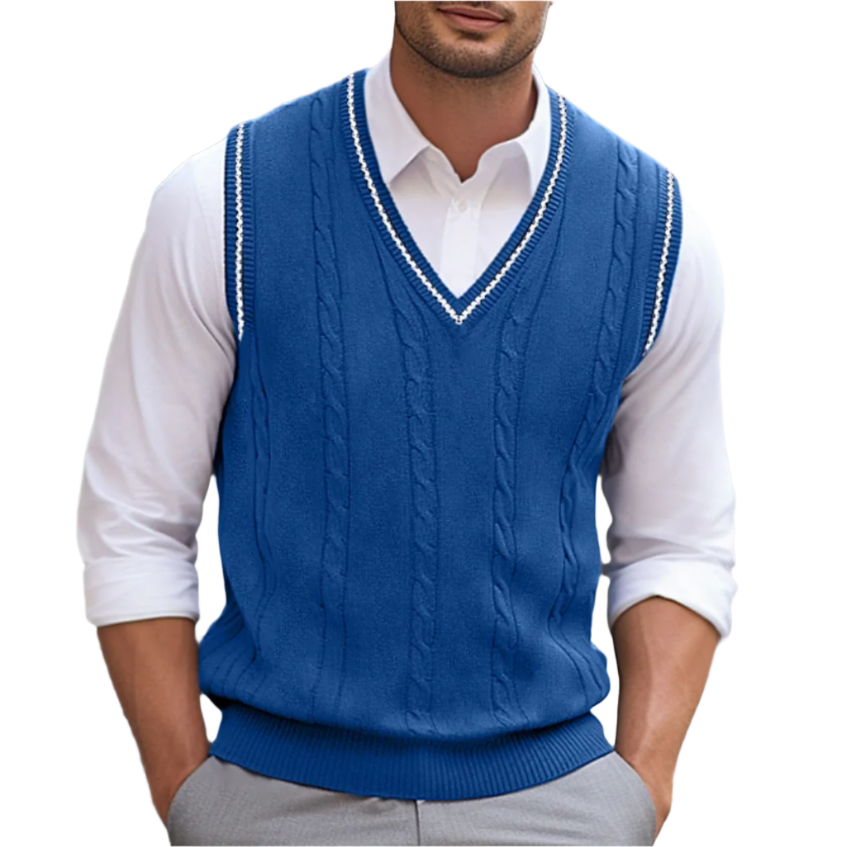 Whitmore | Men's Cable Knit V-Neck Sleeveless Sweater Vest