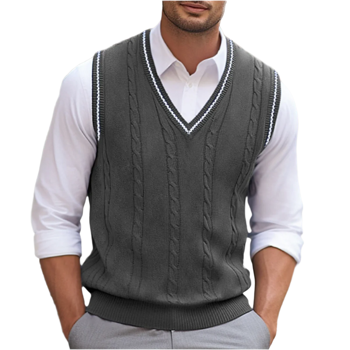 Whitmore | Men's Cable Knit V-Neck Sleeveless Sweater Vest