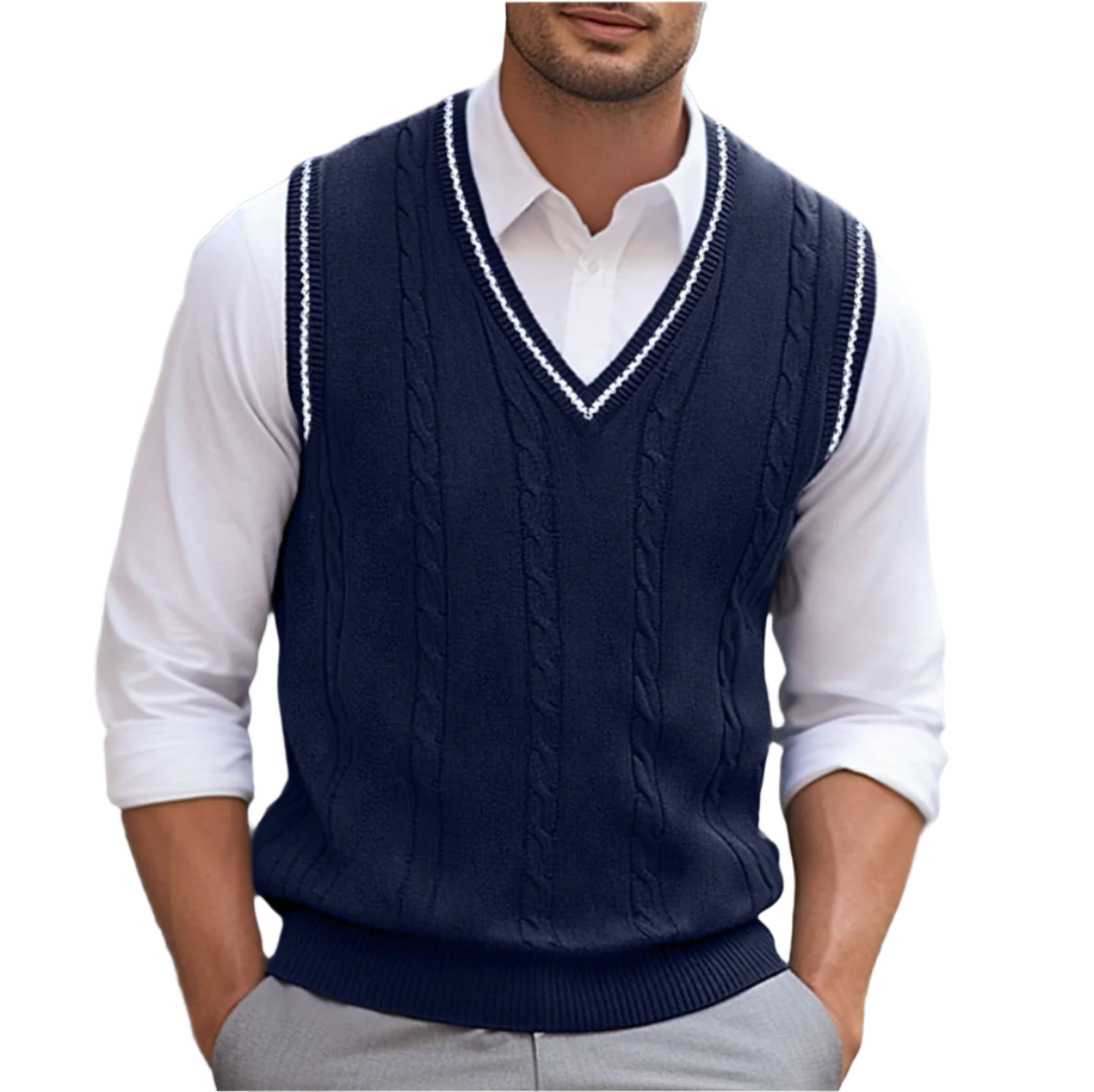 Whitmore | Men's Cable Knit V-Neck Sleeveless Sweater Vest