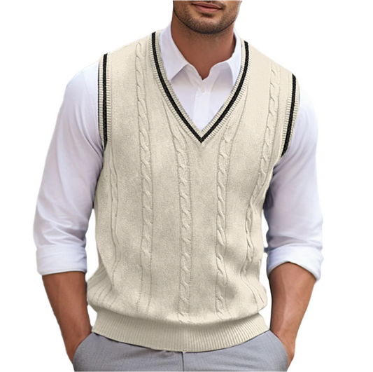 Whitmore | Men's Cable Knit V-Neck Sleeveless Sweater Vest