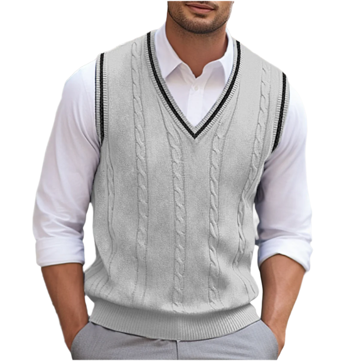 Whitmore | Men's Cable Knit V-Neck Sleeveless Sweater Vest