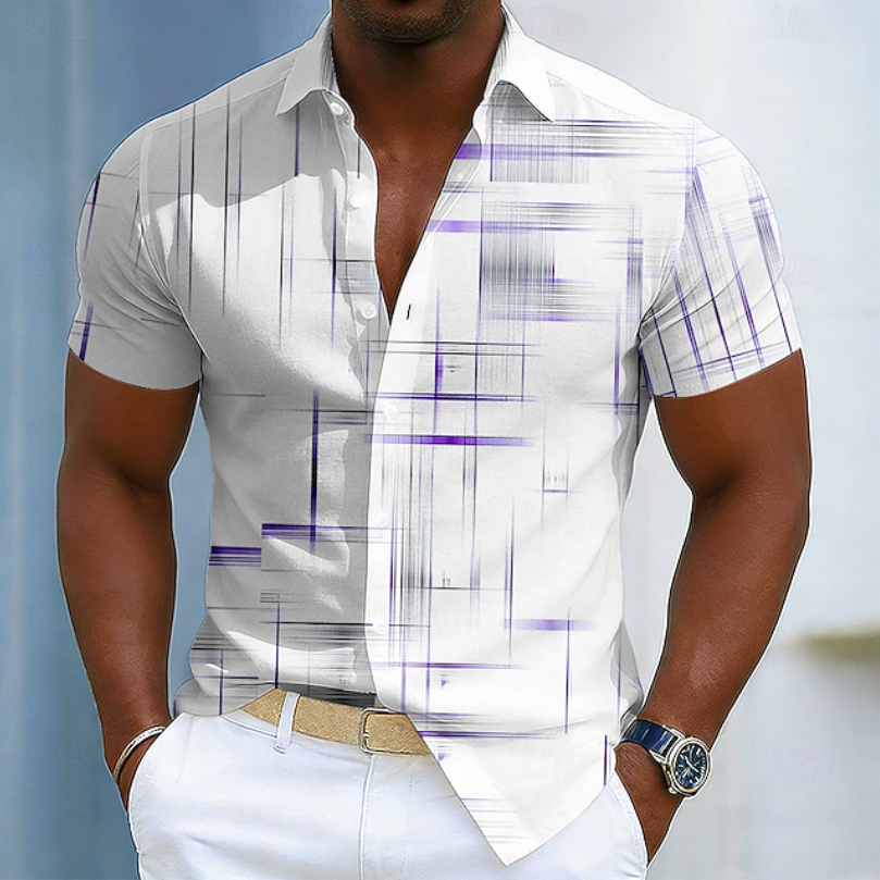 Hendrix | Men's Geometric Print Short Sleeve Button Down Summer Shirt