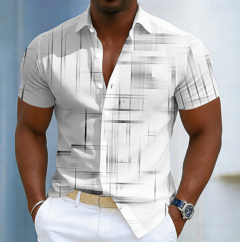 Hendrix | Men's Geometric Print Short Sleeve Button Down Summer Shirt