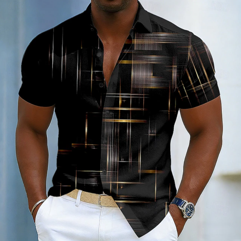 Hendrix | Men's Geometric Print Short Sleeve Button Down Summer Shirt