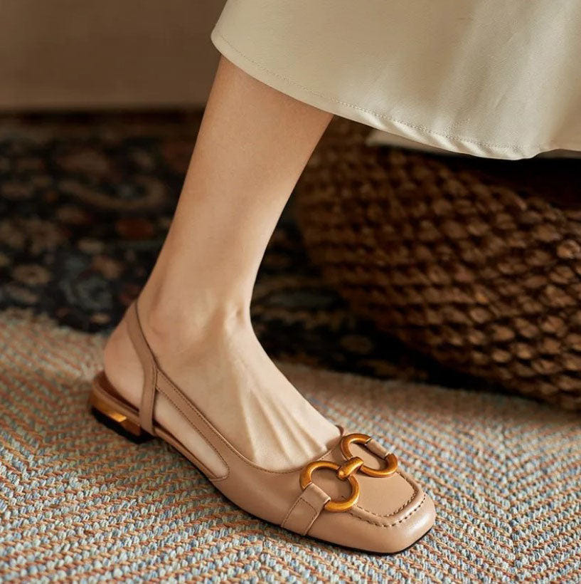 Virginia | Elegant Block Heeled Sandals Suede Slingback Gold Hardware