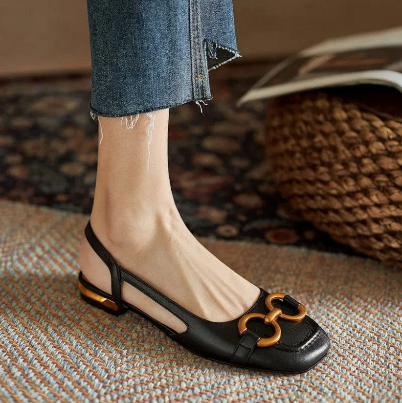 Virginia | Elegant Block Heeled Sandals Suede Slingback Gold Hardware