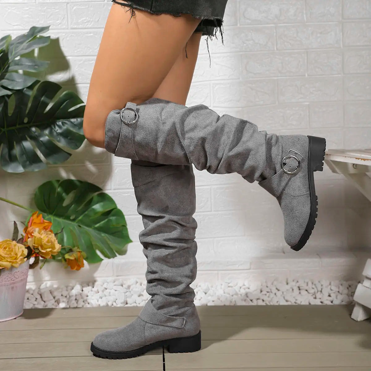 Nadine | Women's Slouchy Buckle Knee High Boot