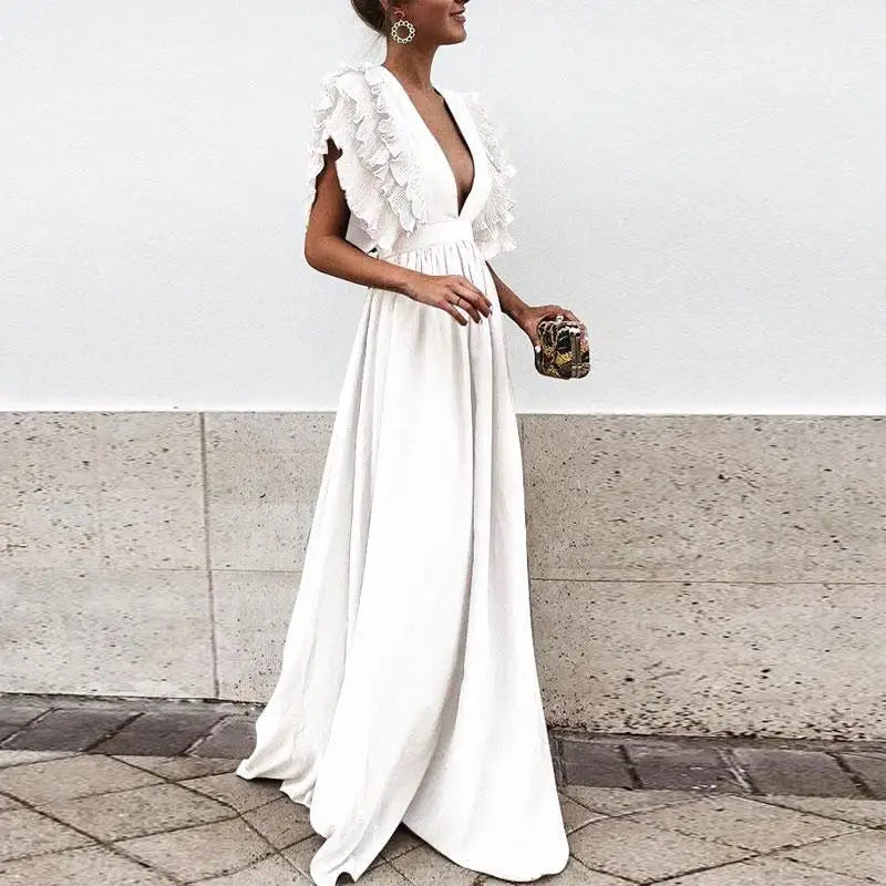 Beatrice | Women's Ruffled Deep V-Neck Wedding Guest Maxi Dress