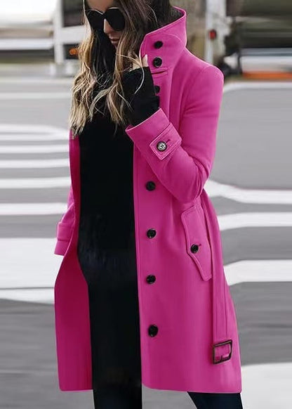 Marlowyth | Women's Single Breasted Stand Collar Long Overcoat