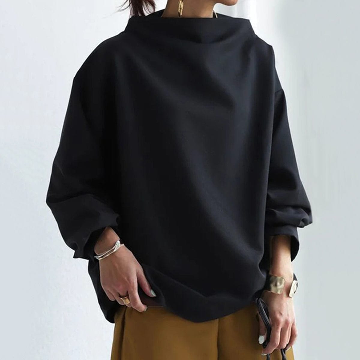 Isolde | Women's High-Neck Soft Knit Slouchy Top