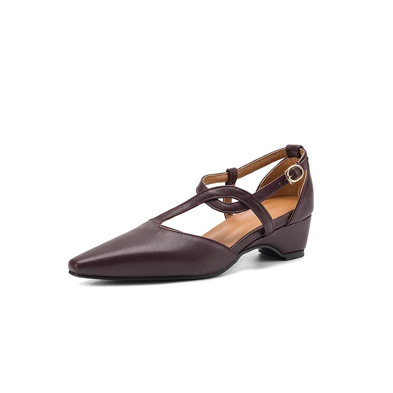 Lucienne | Women's Pointed Toe Crossover Strap Block Heel Mary Jane