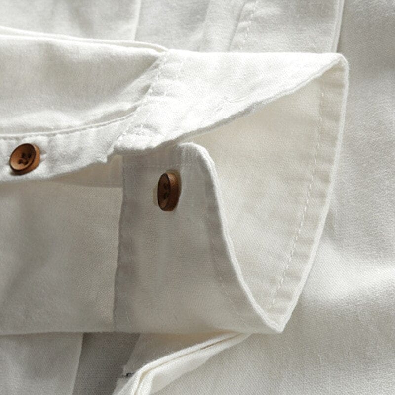 Kenji | Men's Mandarin Collar Button-Up Linen Blend Shirt