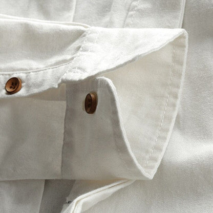 Kenji | Men's Mandarin Collar Button-Up Linen Blend Shirt