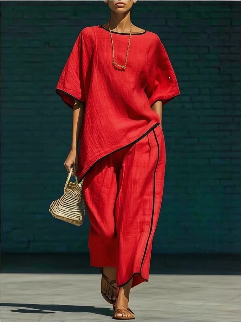 Anila | Women's Linen Blend Cropped Wide Leg Pant Set