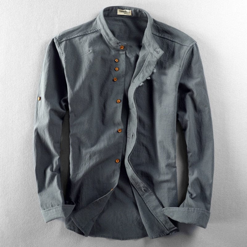 Kenji | Men's Mandarin Collar Button-Up Linen Blend Shirt