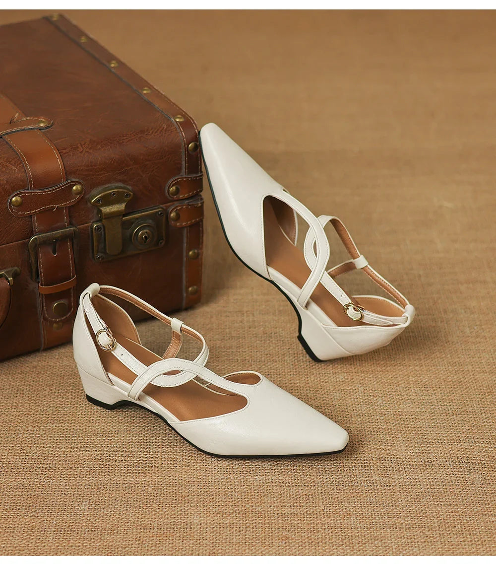 Lucienne | Women's Pointed Toe Crossover Strap Block Heel Mary Jane